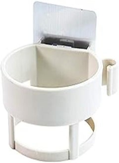 Buy Wall Mount, Adhesive Storage Organizer Bathroom Hair Dryer Holder with Plug Stand (White) in Egypt