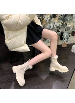 Buy 2023 New thick bottom height increasing snow boots winter warm fleece-lined thick thick heel short boots Womens cotton bootsBeige Beige in UAE