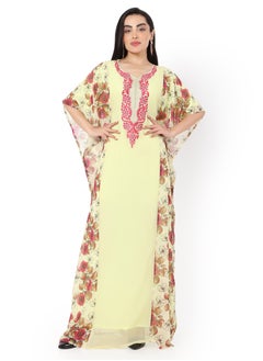 اشتري CLASSY PRINTED LONG VISCOSE ELEGANT EMBROIDERED ARABIC KAFTAN JALABIYA DRESS في السعودية