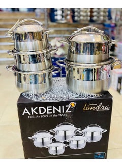 Buy Turkish stainless steel pot set, 10 pieces, 18/20/22/24/32 cm, with a free 1-liter stainless steel pot in Egypt