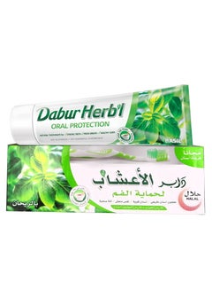 Buy Oral Protection Toothpaste With Herbal Basil With Free Toothbrush Multicolour 150g in Saudi Arabia
