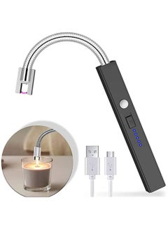 Buy 360 Degree Windproof Flameless Flexible Neck Long USB Type-C Rechargeable Electric Candle Arc Lighter With LED Battery Display And Safety Switch Silver in UAE