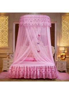 Buy Elegant Bed Canopy Round Lace Mosquito Net ent for Single Twin Full Queen King Size Bed Polyester Pink 100x270x1200cm in Saudi Arabia