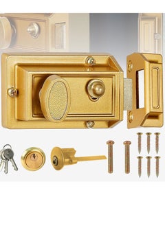 اشتري Rim Night Latch Door Lock, Double Locking Gate Lock with Premium Solid Brass Rim Cylinder Latch Door Lock, 60mm Backset, Polished Brass Finish, Ideal for Yard, Garden Doors, and Gates في الامارات