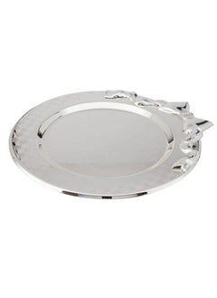 Buy round metal tray full silver colour 35 cm in Saudi Arabia