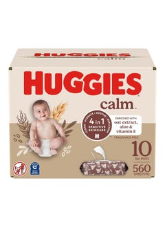 Buy Calm Baby Diaper Wipes, Unscented, Hypoallergenic, 10 Push Button Packs (560 Wipes Total) in UAE