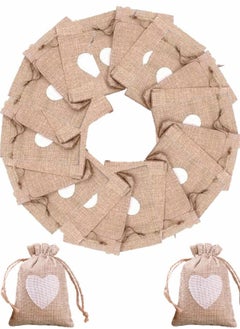 Buy 25-Piece Burlap Bags Drawstring Gift Bags with Heart Hessian Jute Jewelry Candy Pouches for Wedding Baby Shower Party Favors in UAE