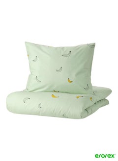 Buy Duvet cover and pillowcase banana pattern pale green 150x200/50x80 cm in Saudi Arabia