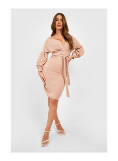 Buy Off the Shoulder Wrap Midi Dress in UAE