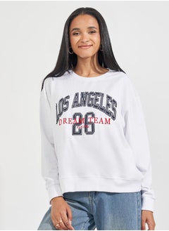 Buy Regular Fit Longline Slogan Print Sweatshirt in Saudi Arabia