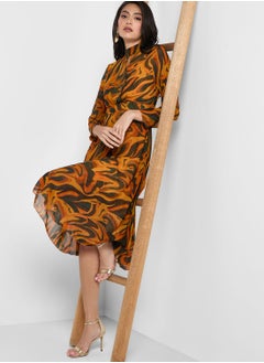 Buy Printed Dress With Keyhole Neck in UAE