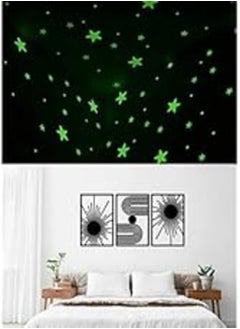 اشتري Bundle of 100 Pcs Home Wall Glow In The Dark Stars Stickers Kids Room Decoration + Unique boho wood sticker wall art - set of 3 panel each 60x40 في مصر