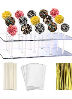 اشتري Acrylic Lollipop Holder Clear Cake Pop Stand Treats Bags Sticks and Gold Metallic Twist Ties for Candy Making Tools Baby Showers Birthday Parties Anniversaries في السعودية