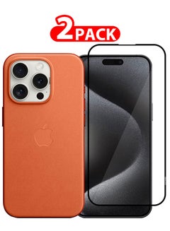 Buy 2 Packs For iPhone 15 Pro Max Case and Screen Protector FineWoven Case with MagSafe Durable and Heavy Protection Orange in UAE