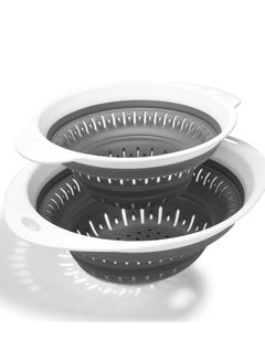 Buy 2 Pcs Collapsible Silicone Drainer Basket, Silicone Kitchen Strainer Skimmer with Plastic Handles, Collapsible Colander and Strainer, Perfect for Draining Pasta Vegetable Fruit (Gray) in UAE