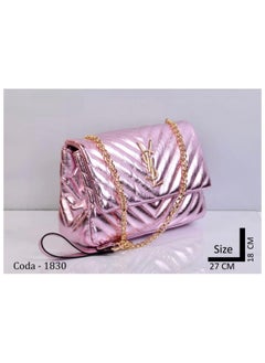 اشتري Classic Leather Pink Shoulder Bag with Metal Handle في مصر