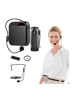 Buy Voice Amplifier with Wired Microphone Headset, Portable Rechargeable PA System Speaker Personal Microphone Speech Amplifier, Loudspeaker for Teachers, Tour Guides/Coaches Metting/Yoga/Fitness (Black) in Saudi Arabia