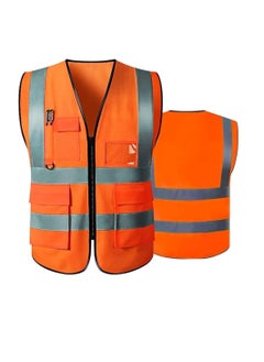 Buy Reflective Safety Vest For Women And Men High Visibility Safety Jacket With Pockets And Zip For Easy To Wear XL in UAE