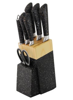 اشتري 8 Pieces Knife Set, Stainless Steel Blades with Wooden Blocks, Ergonomic Handles, and a Sleek Storage Rack, Non Stick Kitchen Utensils Sets and Cutlery في الامارات