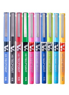 Buy 10-Piece Hi-tecpoint V5 Fine Rollerball Pen Multicolour in UAE