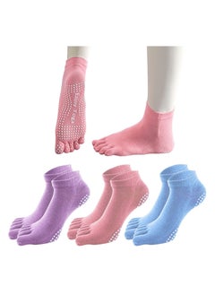 اشتري 3 Pairs Non-Slip Yoga Socks with Grips, Pilates Socks for Women Cotton Dance Barre Ballet Socks, Ladies Five Toe Socks Grip Socks for Home Workout Gym Sports Non-Slip Yoga Socks for Workouts ASIN: B0C في السعودية