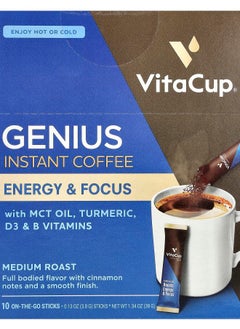 اشتري Genius Instant Coffee Medium Roast 10 On-The-Go Sticks 0.13 oz (3.8 g) Each في الامارات