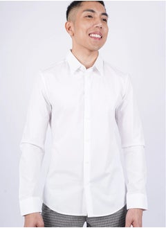 Buy Men’s Back Long Sleeve Pleated Shirt Business Shirts in Bright White in UAE