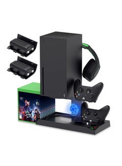 Buy Vertical Cooling Stand Compatible with Xbox Series X, Charging Station Dock with 1400mAh Rechargeable Battery Pack and Dual Controller Charger Ports (NOT Compatible with Xbox One X/S), Black in UAE