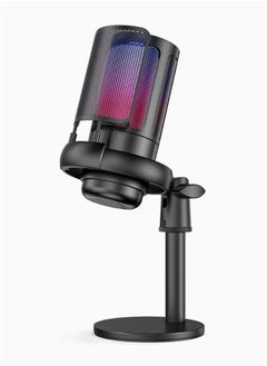 اشتري USB Microphone for PC Computer Gaming Mic for PS4 PS5 Mac Condenser Mic with Quick Mute RGB Light Pop Filter Shock Mount Gain knob and Monitoring Jack for Recording Streaming Podcasting في السعودية