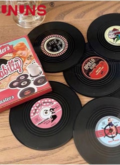 اشتري 6-Piece Coasters Set,Retro Vinyl Record Disc Coasters For Drink Bar Office,Housewarming Gifts,Multicolour 10.5cm في السعودية