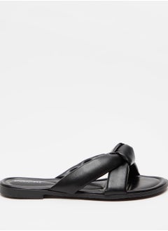 اشتري Solid Slip-On Slide Sandals With Knot Detail في السعودية