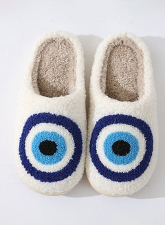 Buy New Style Evil Eyes Pattern Comfortable Home Indoor Slippers  Autumn and Winter Warm  Non-slip  Thick-soled Soft Bedroom Cotton Slippers for Couples Men Women White+Blue in UAE