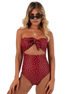 Buy Polka Dot One-Piece Swimsuit Burgundy in Saudi Arabia