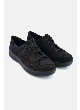 اشتري Women Snakeskin Lace up Casual Shoes, Black في الامارات