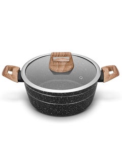 اشتري Auroware Non Stick 20cm Casserole with Glass Lid Black Forged Aluminium Dishwasher safe Durable and Strong Wooden Finish Handle في الامارات