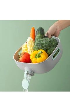 اشتري Vegetable Draining Bowl Fruits Washing Basket Strainer With Side Hole Multifunctional Anti Slip Bowl With 3 Handle Kitchen Tools (Green) في الامارات