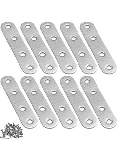 Buy Flat Straight Brace Brackets with Screws, 10 Pieces Stainless Steel Mending Repair Plate for Shelf Supports Fixing Wood Furniture Chair Table Cabinet Bed in UAE