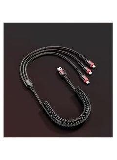 اشتري 66W 3 in 1 Fast Charger Multi Function Charger Cable, Spring Retractable Data Cable, USB Cable Cord Adapter with Lightning/Type C/USB Port (Black) في الامارات