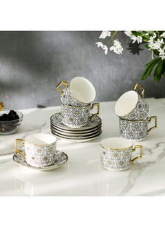 اشتري Majestic Classic 12-Piece New Bone China Tea Cup Set 200ml -Serve 6 في الامارات