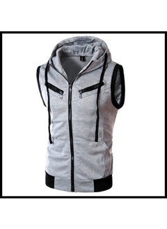 Buy 2023 Fall Mens Sleeveless Hooded Vest Slim ZipLight gray Light gray in Saudi Arabia