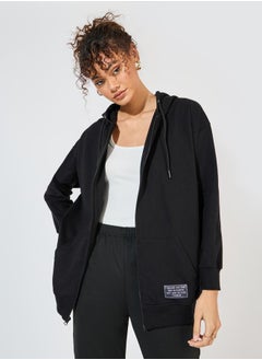 Buy Oversized Zip Through Hoodie with Badge Detail in Saudi Arabia