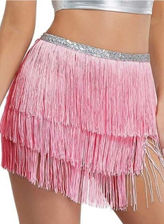 Buy Fringe Waist Chain Skirt Belly Dance Tassel Waist Wrap Belt Skirts Party Rave Costume Pink in UAE