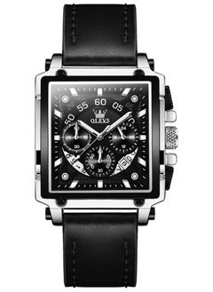 Buy OLEVS Square Watches for Men Brown Leather Chronograph Fashion Business Watch Luminous Waterproof Casual Wrist Watches in Saudi Arabia