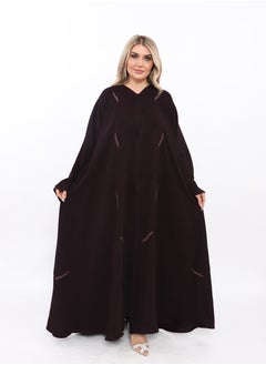 Buy Half cloche abaya in brown, woven from luxurious Andalusian fabric, distinguished by embroidery in the form of leaves and a square sleeve in Saudi Arabia