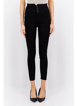 Buy Women Slim Fit Stretchable Plain Denim Jeans, Black in UAE