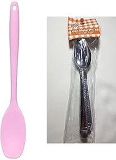 Buy Silicone Spoon, Rose + AMW Stainless Steel Tea Spoons Set - 12 Pieces in Egypt