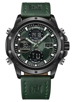 Buy Genuine Leather Analog & Digital LCD Display Quartz Wrist Watch For Men NF9225 B/GN/GN in UAE