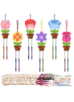 اشتري Wind Chime Craft Set, 12 Pack Flower Wind Chime Craft for Kids Make You Own Flower Wind Chimes Ornaments DIY Coloring Wooden Art and Craft for Spring Summer Art Activities Birthday Decorations في السعودية