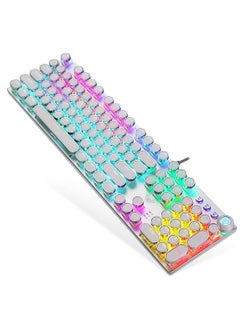 اشتري F2088 104 Keys Wired Gaming Mechanical Punk Round Keyboard Mixed Light Effect Metal Panel with Wrist Pad White(Blue Switches) في الامارات