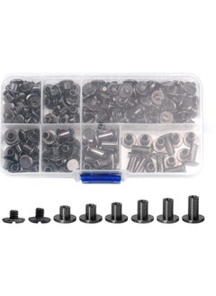 اشتري 90 Sets Screws Assorted Kit, 6 Sizes of Round Flat Head Leather Rivets Metal Screw Studs for DIY Leather Craft and Bookbinding (M5 X 4, 5, 6, 8, 10, 12) (Black) في السعودية